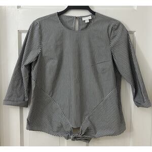 J.Jill Petite XS Top 3/4 Sleeve Boxy Minimalist Tie Stretch Striped Cotton Blend